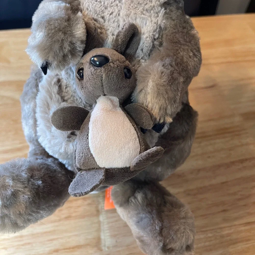 Wild Republic Grey Kangaroo Plush with Removable Baby Joey Pouch Plush 12 in